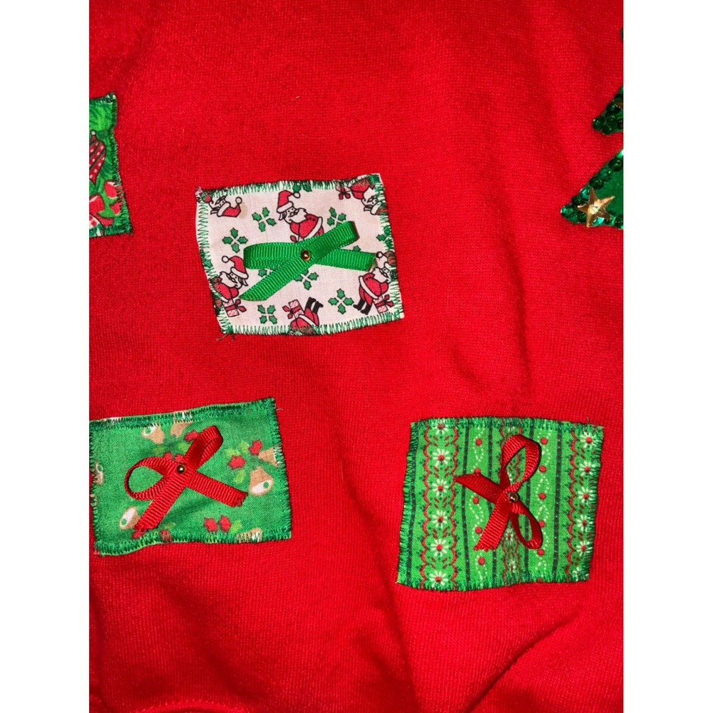 Vintage Hanes Christmas Tree Sweatshirt Red Ugly Holiday Pullover Medium USA - Picture 7 of 10